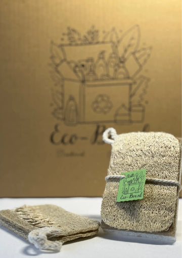 Eco-Box.nl loofah spons, natuurlijke en composteerbare schuurspons voor duurzaam schoonmaken in keuken en badkamer.