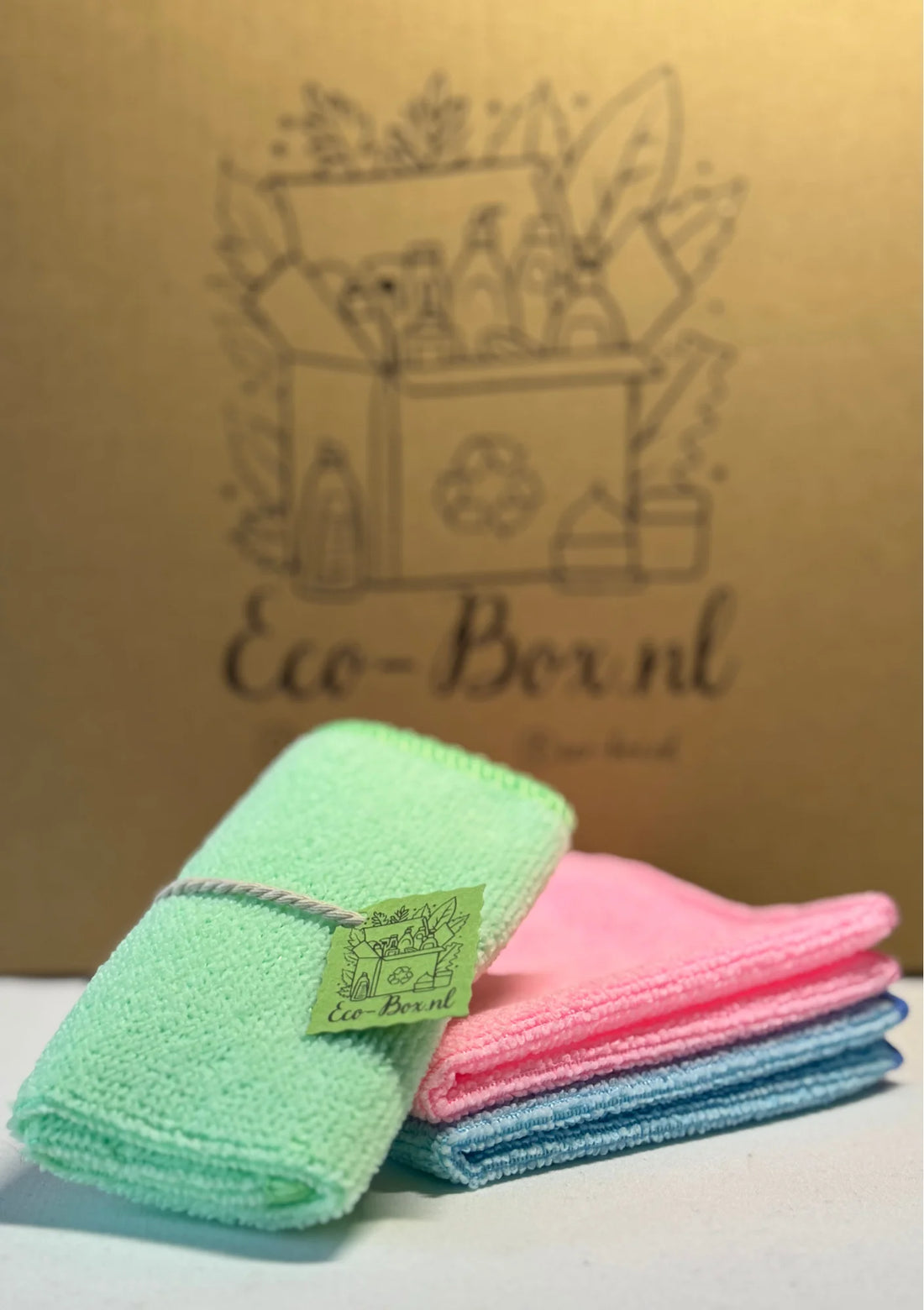 Eco-Box.nl microvezeldoekjes 20x20 cm in pastelkleuren, herbruikbare poetsdoeken voor duurzaam schoonmaken.
