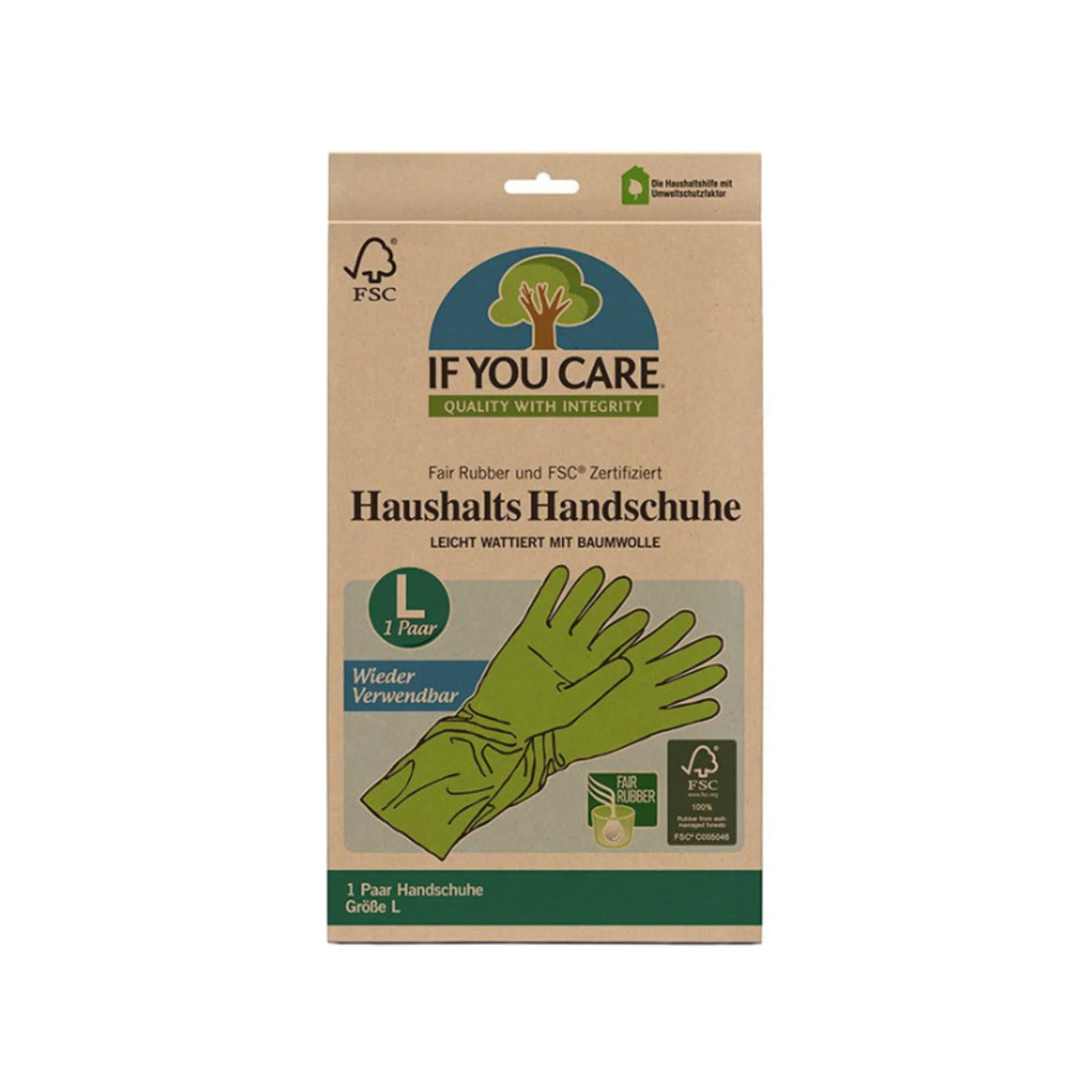 If You Care FSC huishoudhandschoenen maat L, natuurlijke rubberen schoonmaakhandschoenen met katoenen voering.