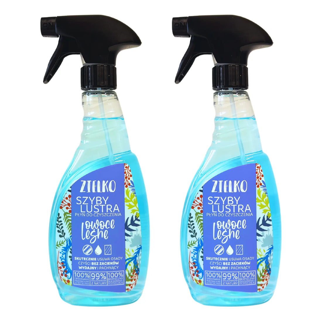 Dubbelpak ZIELKO glas- en spiegelreiniger bosvruchten, effectieve natuurlijke formule zonder strepen.