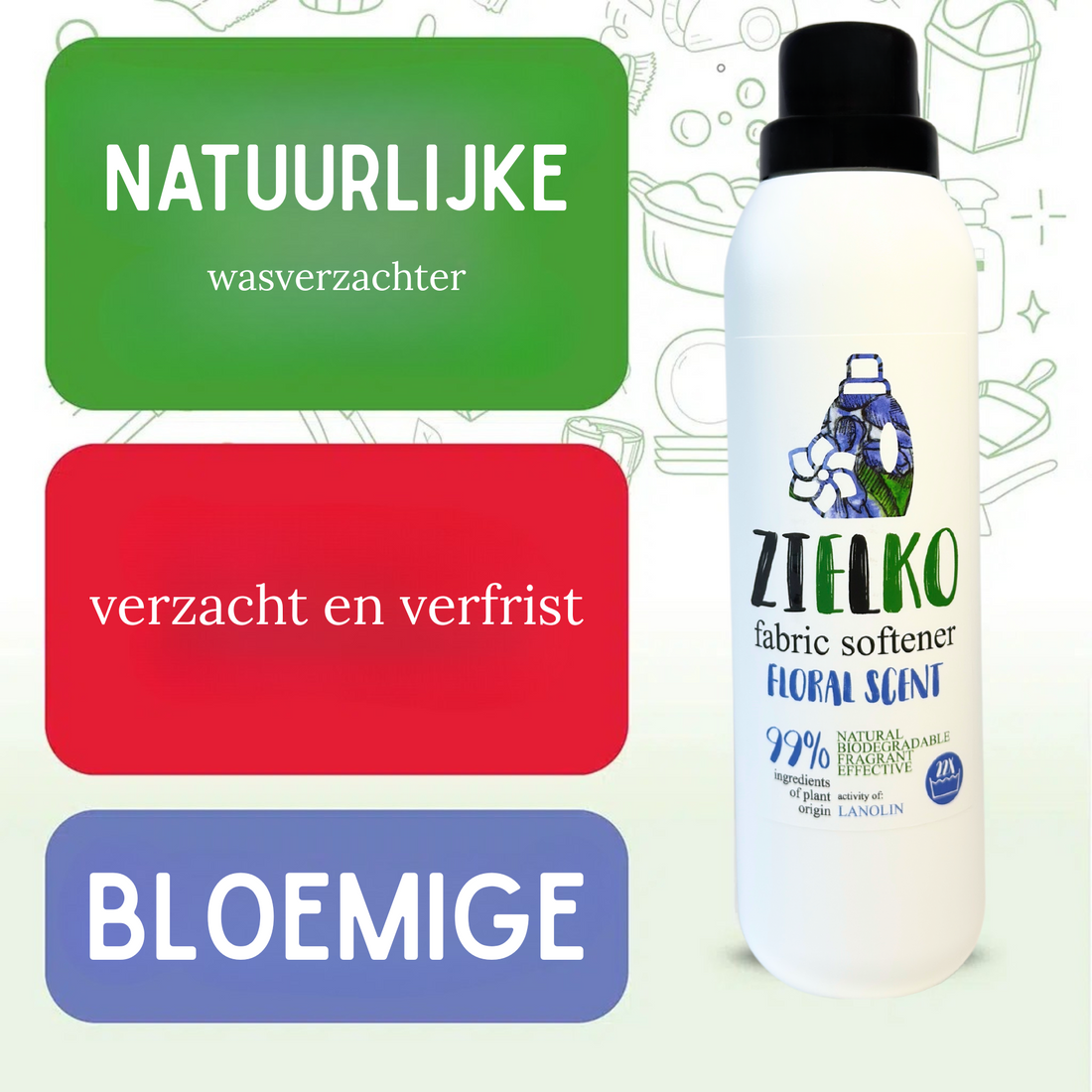Zielko wasverzachter fles met bloemengeur (floral scent) op witte achtergrond