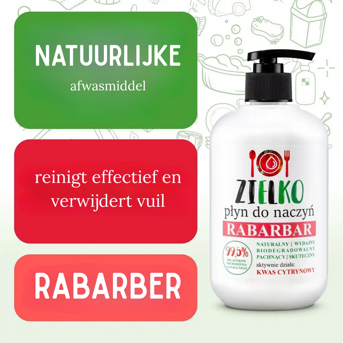 ZIELKO afwasmiddel Rabarber 500 ml pompflacon op witte achtergrond
