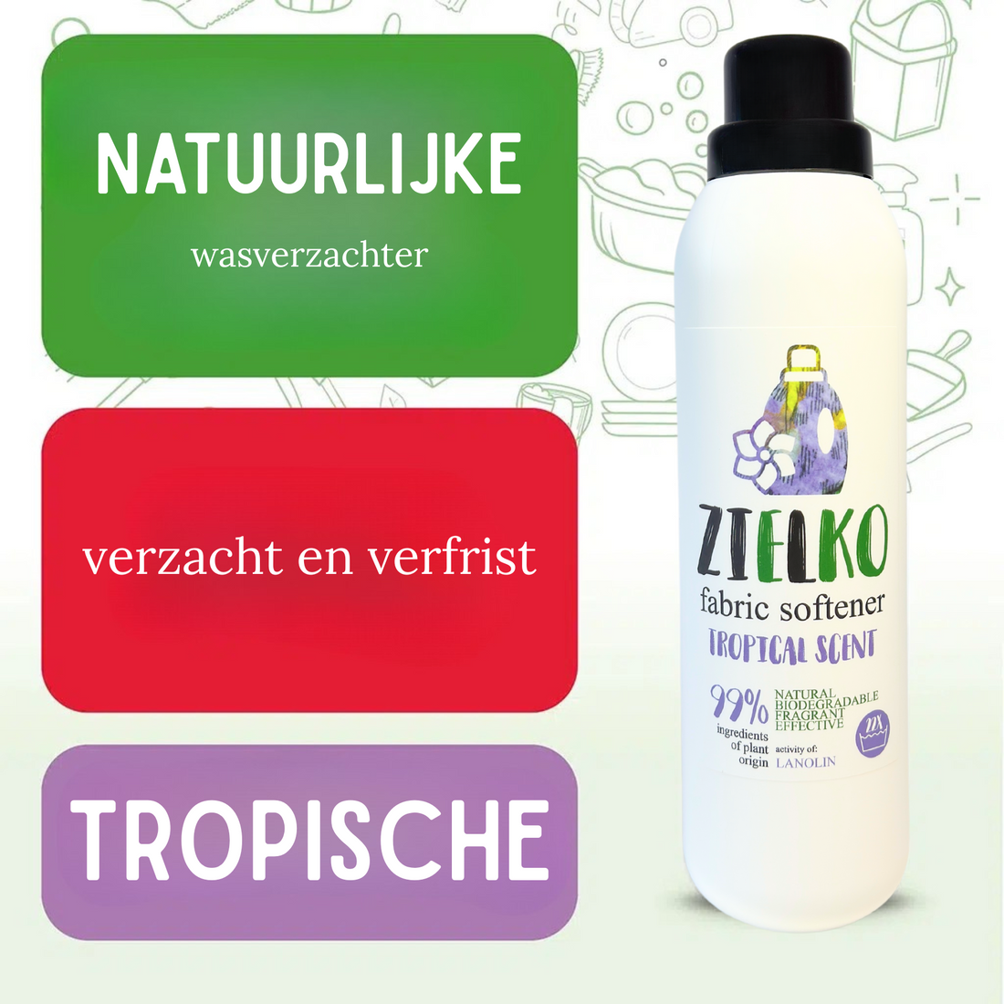Zielko wasverzachter fles met tropische geur op witte achtergrond