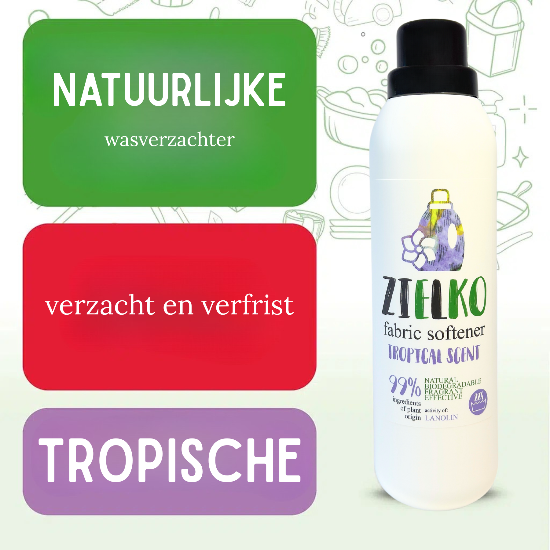 Zielko fabric softener natuurlijke wasverzachter met tropische geur – verzacht en verfrist textiel (99% natuurlijke ingrediënten)