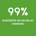 Groene banner met witte tekst ‘99% ingrediënten van natuurlijke oorsprong’