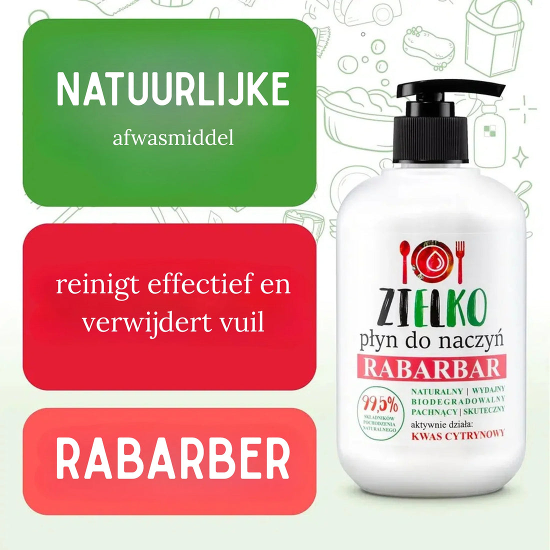 ZIELKO afwasmiddel Rabarber, natuurlijk en biologisch afbreekbaar schoonmaakmiddel.