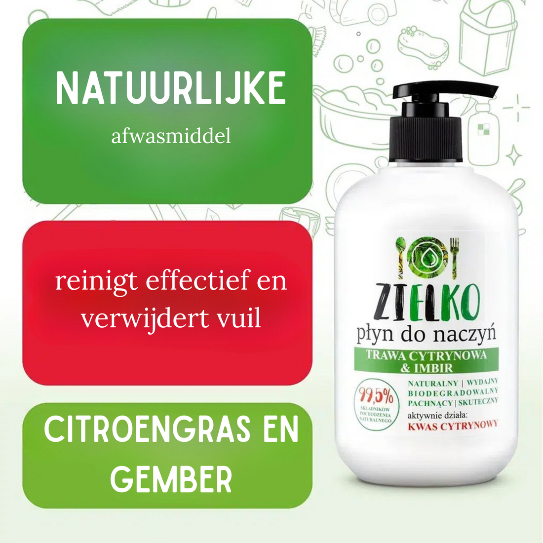 ZIELKO afwasmiddel citroengras en gember – natuurlijke ecologische afwaszeep 500 ml, biologisch afbreekbaar en vetoplossend