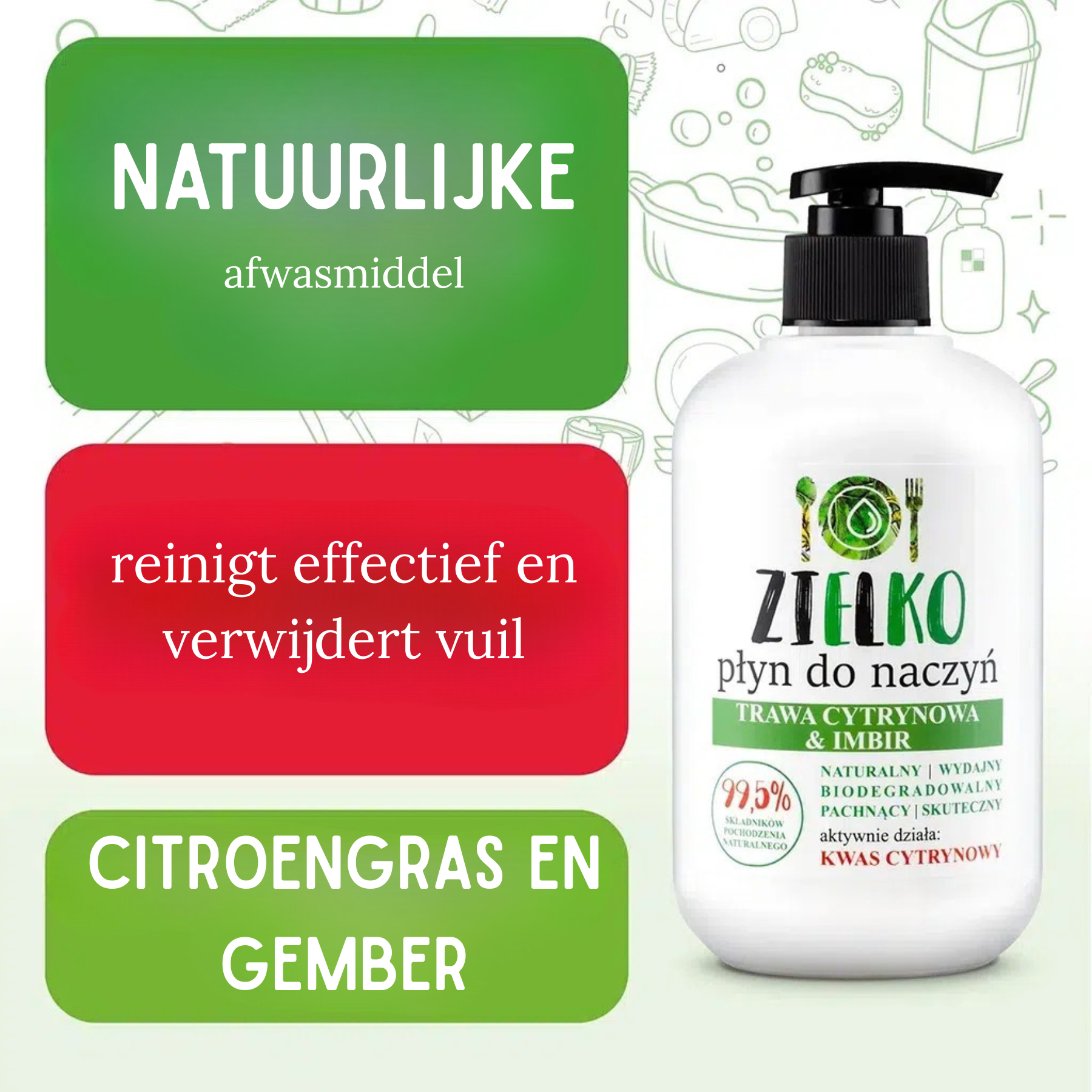 ZIELKO Afwasmiddel Citroengras – 3×500 ml