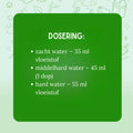 Dosering ZIELKO wasmiddel: 35 ml voor zacht water, 45 ml voor middelhard, 55 ml voor hard water.