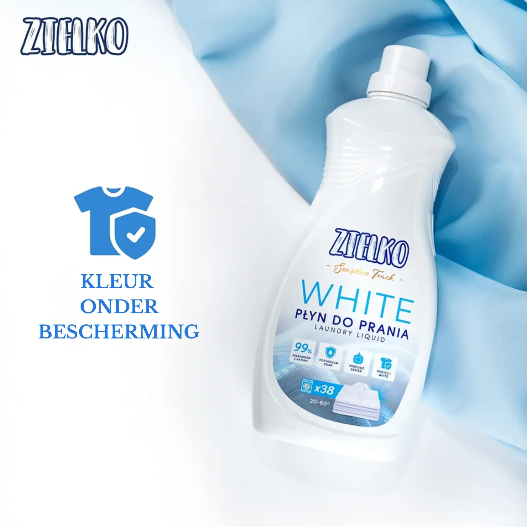 ZIELKO wasmiddel voor witte was, beschermt kleuren en zorgt voor langdurige frisheid.