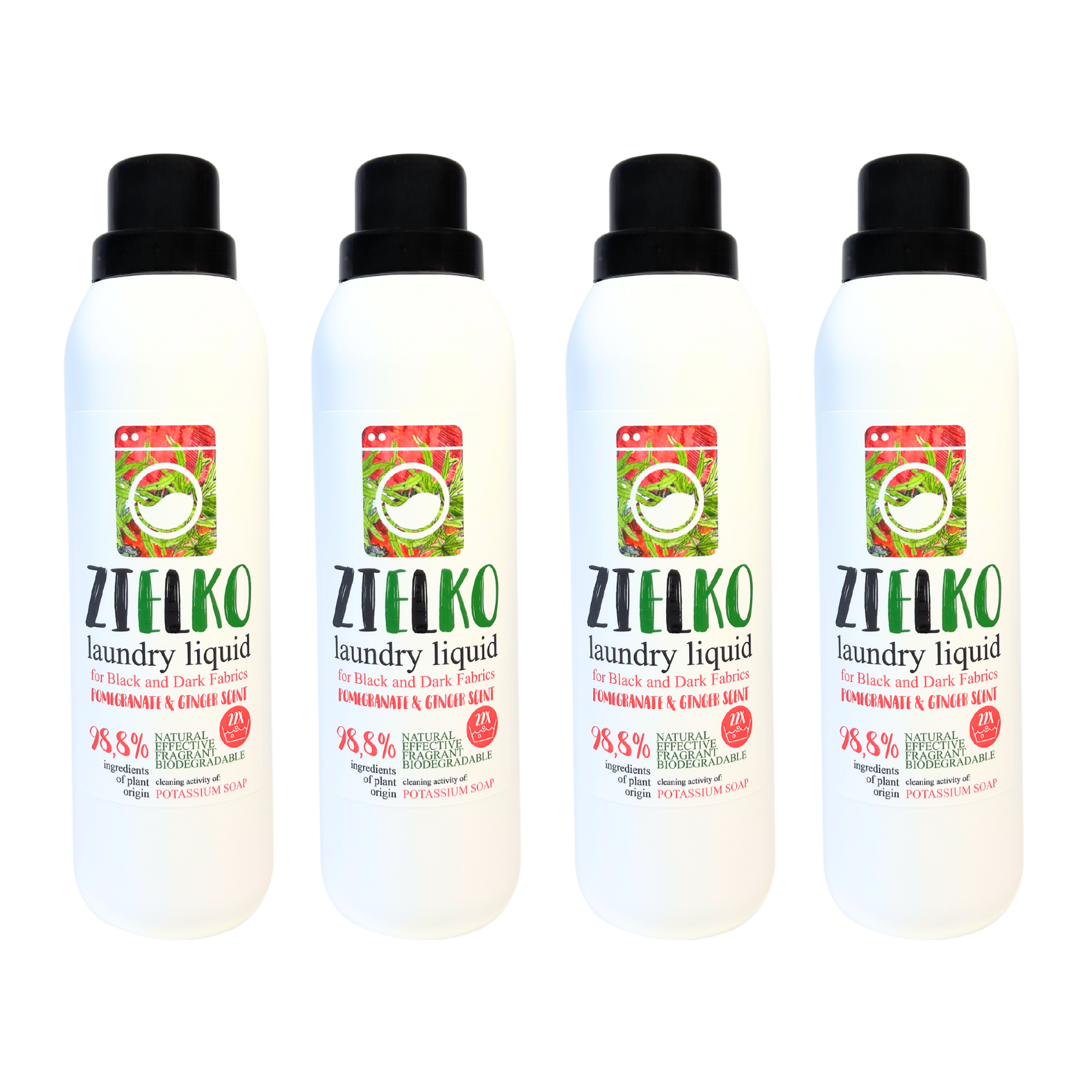 ZIELKO Wasmiddel Donkere & Zwarte Stoffen 4×1L – Granaatappel & Gember