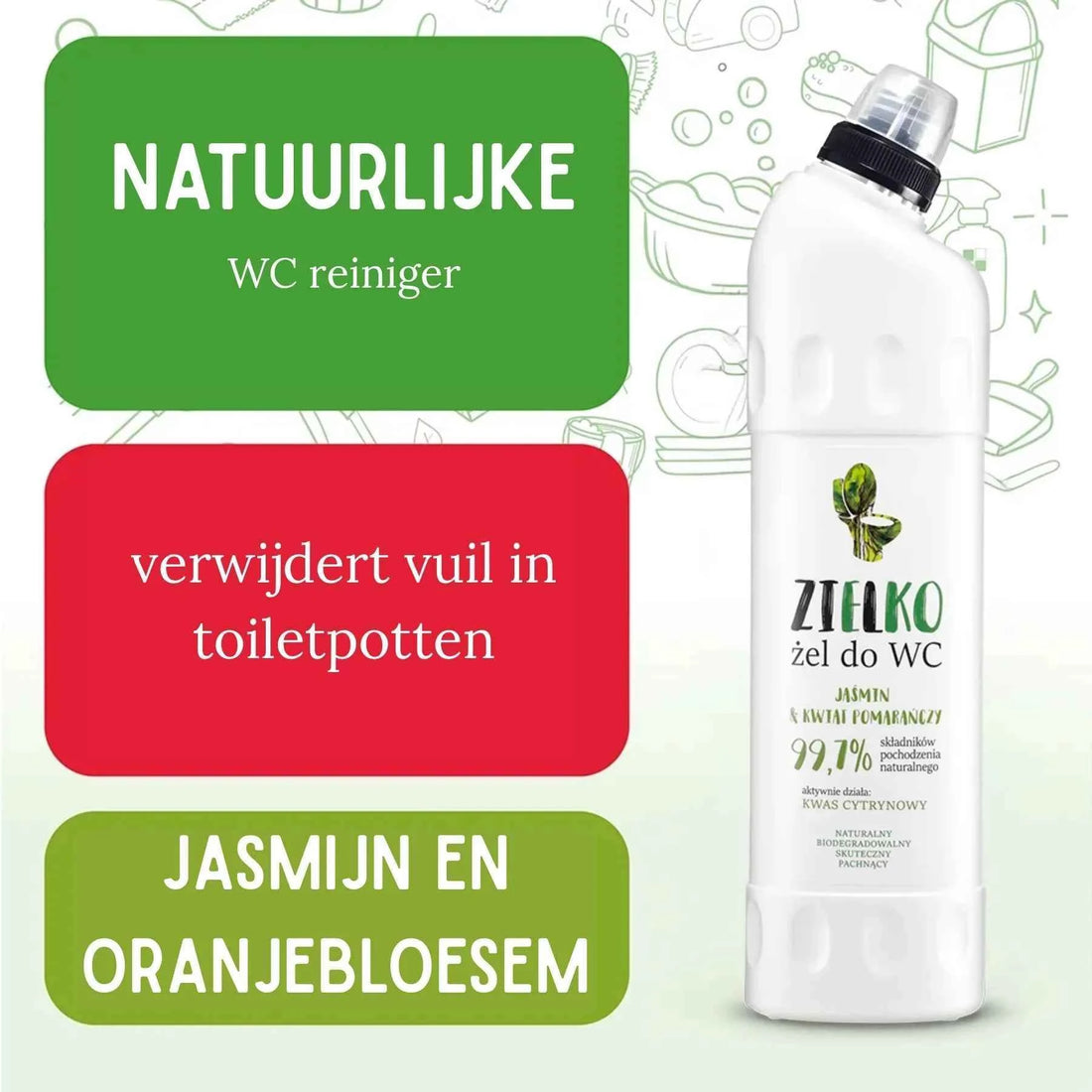 ZIELKO WC-reiniger met jasmijn en oranjebloesem, natuurlijk en biologisch afbreekbaar.