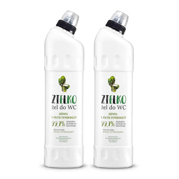 Twee flessen ZIELKO WC-reiniger Jasmijn & Oranjebloesem, duurzame keuze voor een frisse badkamer.