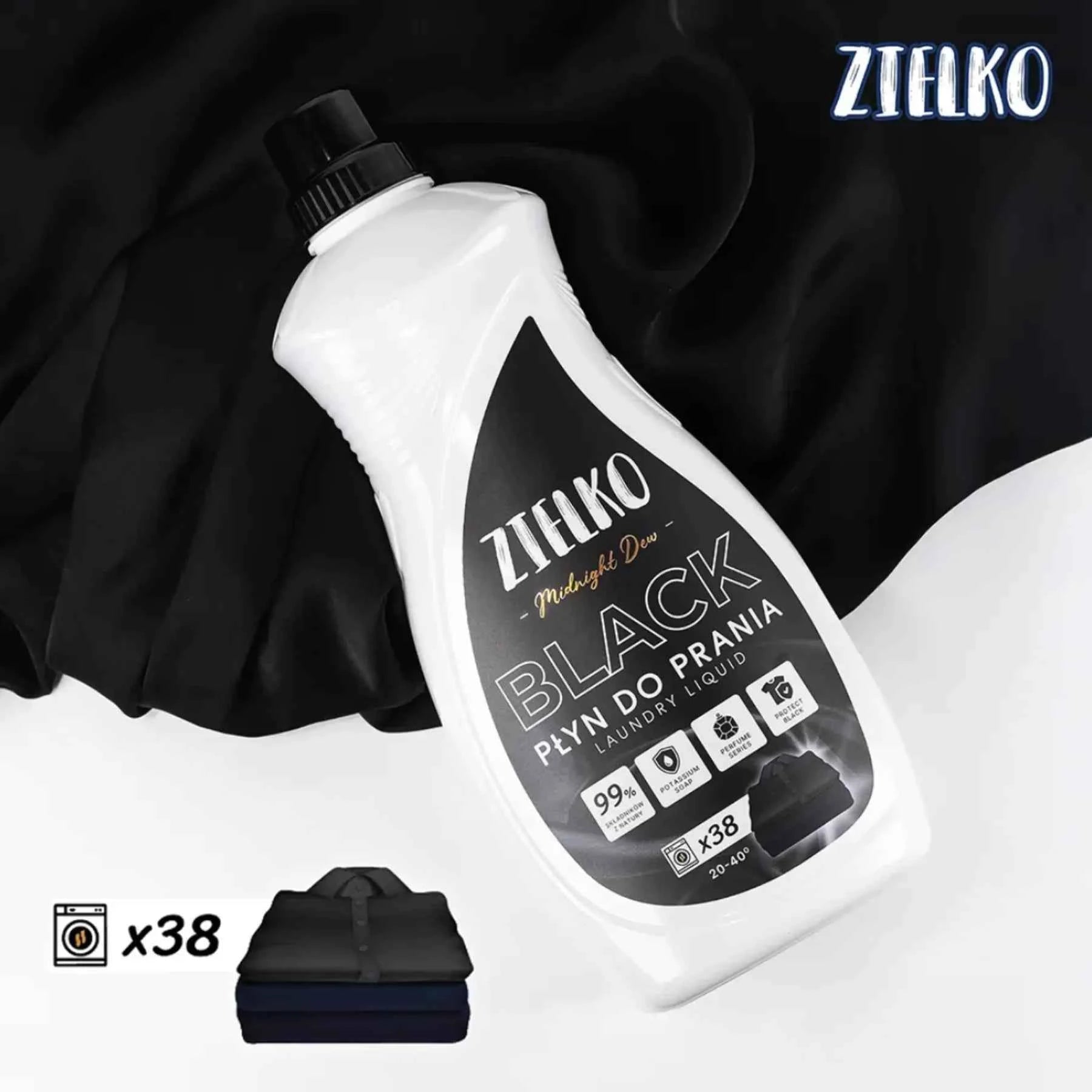 ZIELKO wasmiddel voor zwarte stoffen, fles op zwarte zijde, tot 38 wasbeurten.