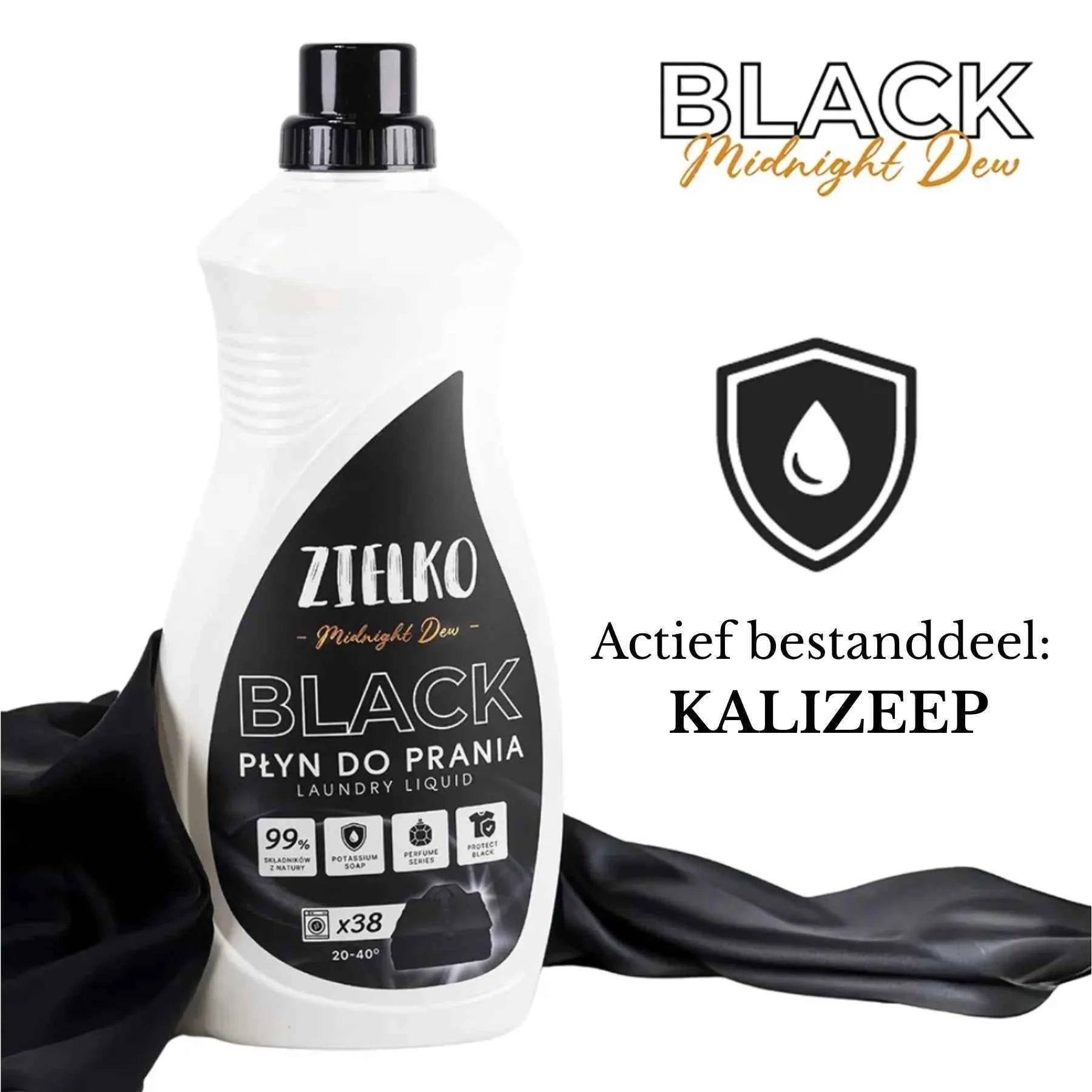 ZIELKO wasmiddel Midnight Dew met actief ingrediënt kalizeep, natuurlijk schoon en kleurbehoud voor zwarte kleding.
