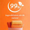 99% natuurlijke ingrediënten – ZIELKO ecologisch wasmiddel met oranje handdoeken en zachte kleuren.