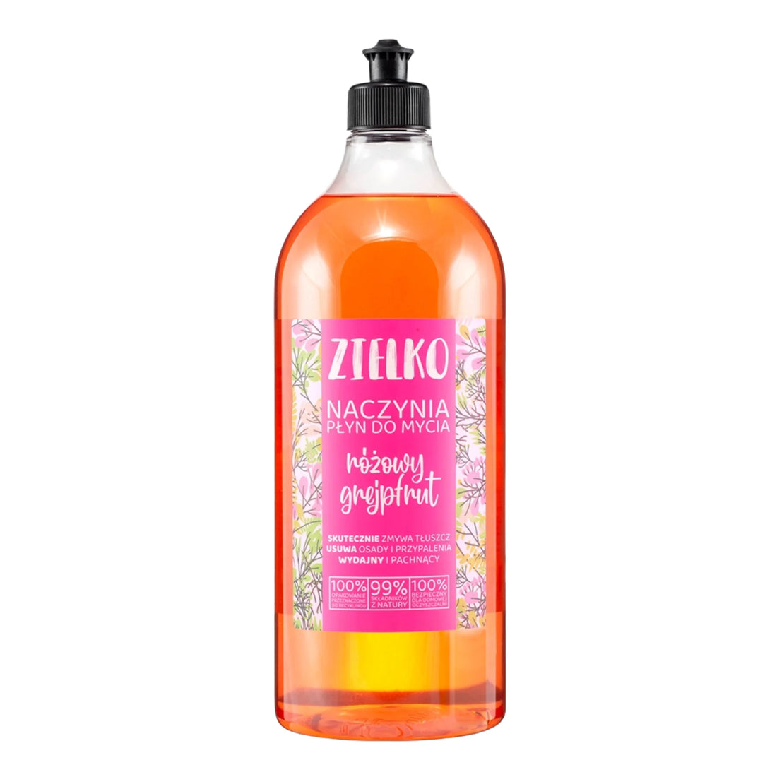 ZIELKO Afwasmiddel Roze Grapefruit 1L – transparante fles met roze etiket en doseerpomp