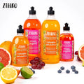 ZIELKO Afwasmiddel collectie – Roze Grapefruit en Rode Sinaasappel in 500ml en 1L, omringd door citrusvruchten