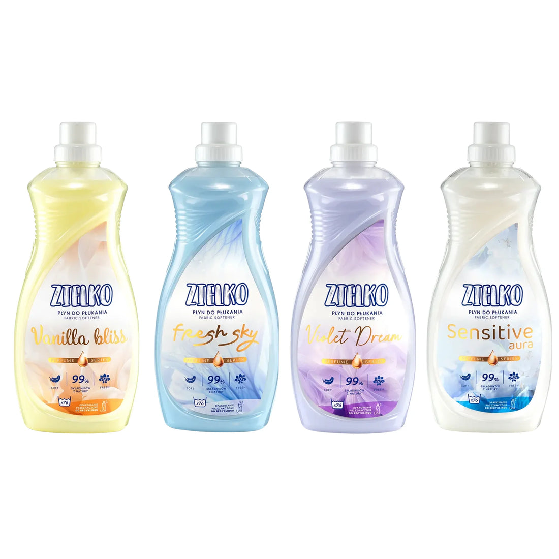 Zielko wasverzachter voordeelset – Vanilla Bliss, Fresh Sky, Violet Dream en Sensitive Aura