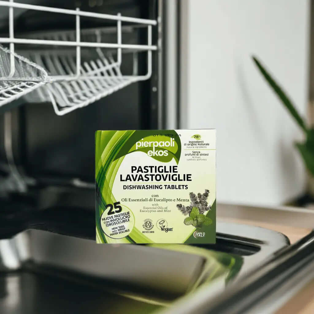 Pierpaoli Ekos vaatwastabletten – 25 stuks met essentiële olie van eucalyptus en munt, vegan en biologisch afbreekbaar